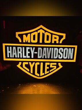 Harley-Davidson Black, Yellow and Silver Illuminated Logo Sign